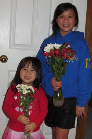 Girls with their Valentine flowers